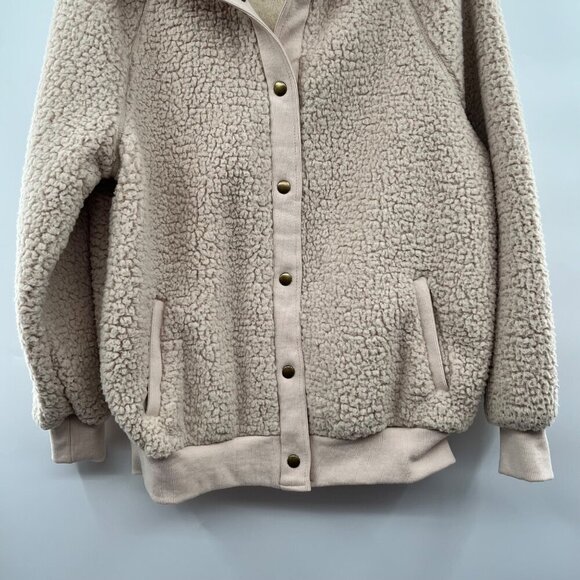 Merokeety Women's Fleece Snap Up Jacket Cream Size Medium Long Sleeve - Picture 5 of 9